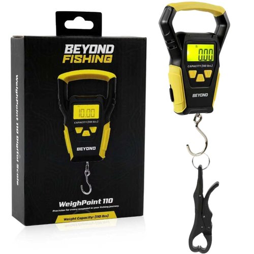 Beyond Fishing Digital Scale - Portable Fish Weigher with Built-in Tape Measure | LCD Display, Ergonomic Grip, 110lbs Capacity