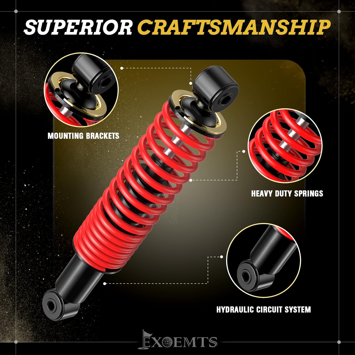 EXOEMTS Rear Shock Absorbers for Yamaha Golf Cart, Heavy Duty Golf Cart Rear Shocks with Springs, Fit G14 G16 G19 G20 G22 G29 Gas & Electric 1995-Up, Replace OEM JN4-F2210-00, JN3-F2210-00 (Red)