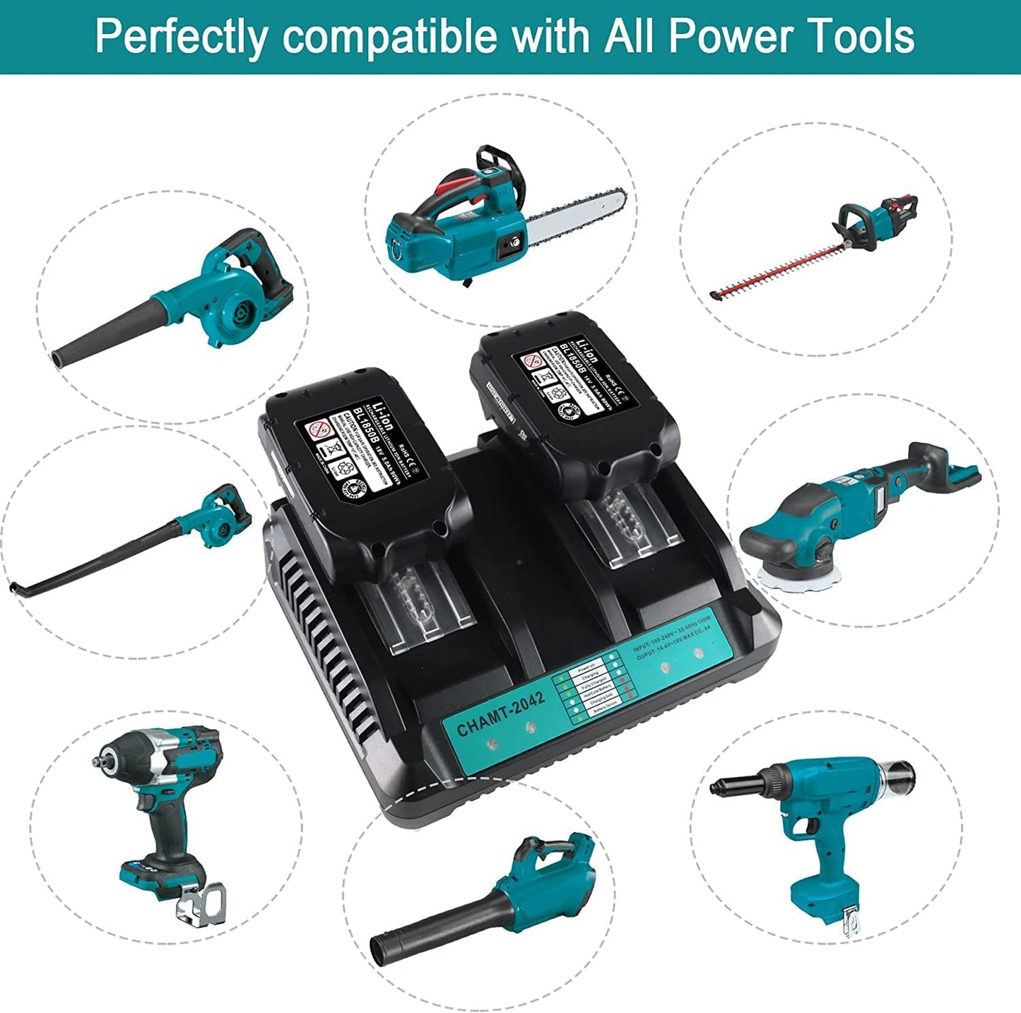 VOLT1799 BL1850B 18V Battery and Charger Replacement for Makita 18v Battery and 2-Port Rapid Charger, Capacity Output 5.0Ah
