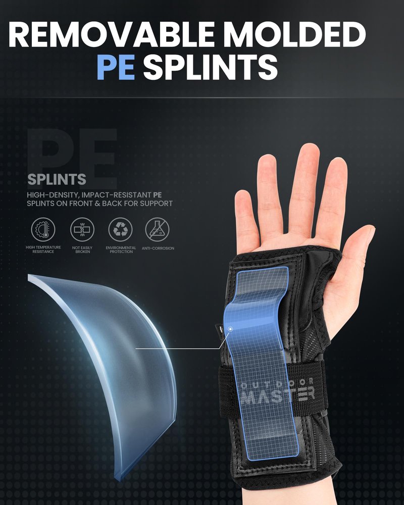 OutdoorMaster Wrist Guards for Snowboarding, Skating, Skateboarding, Impact Resistant Wrist Brace with Splints and Adjustable Strap, Wristsaver Wrist Support Protective Gear for Adults/Youth (1 Pair)