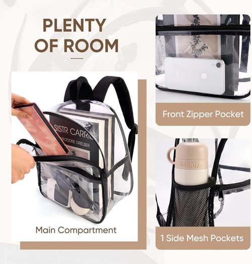 JOWURY Clear Stadium Backpack - Waterproof PVC, Reinforced Straps | 12x6x12, Ideal for Events