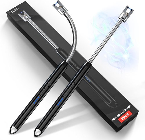 KTEBO Plasma Arc Electric Lighters - Rechargeable USB Long Reach for Candles & BBQ | Windproof Design (2 Pack)