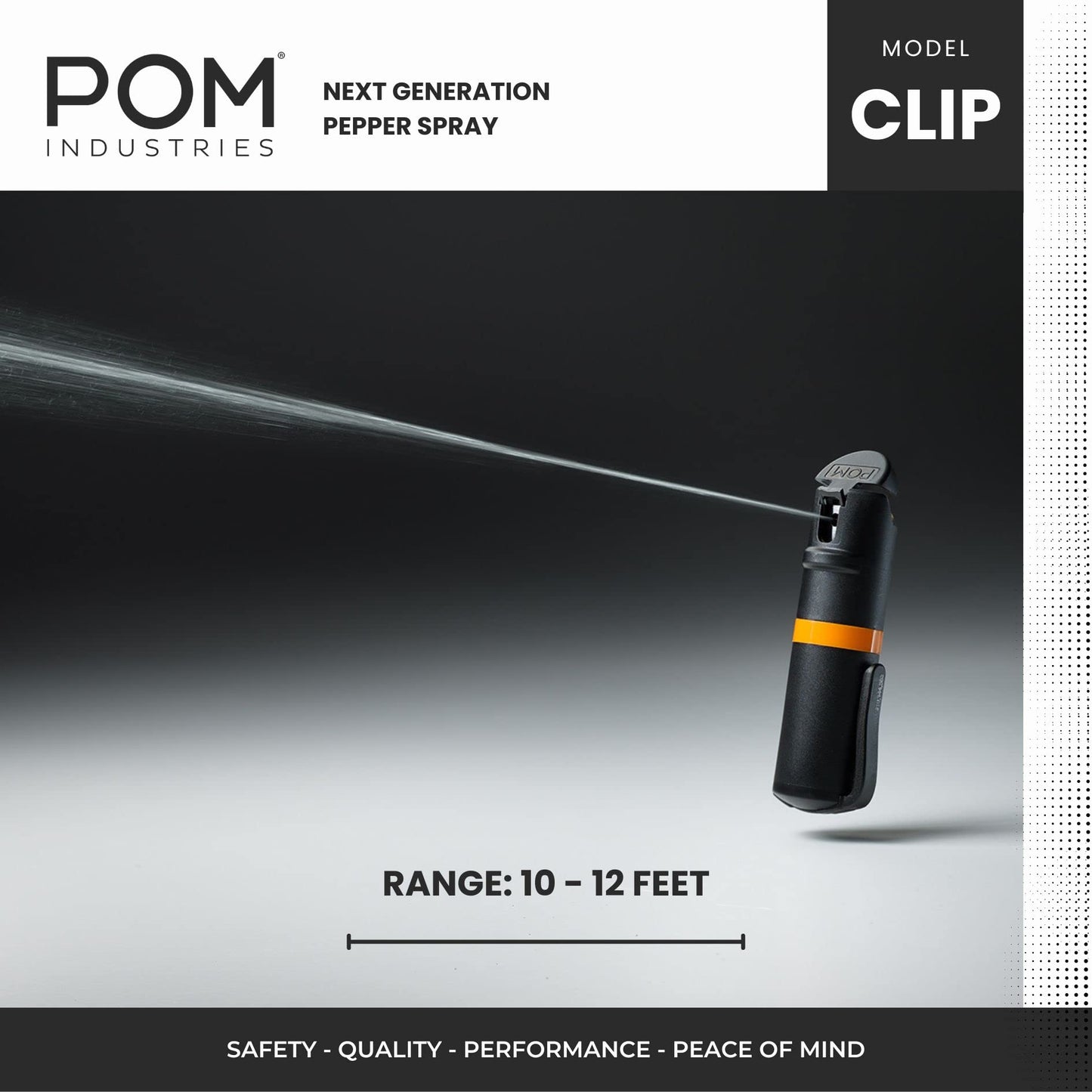 POM Pepper Spray Pocket Clip - Flip Top Safety - Maximum Strength OC Spray Self Defense - Tactical Compact & Safe Design - Quick Key Release - 25 Bursts & 10 ft Range