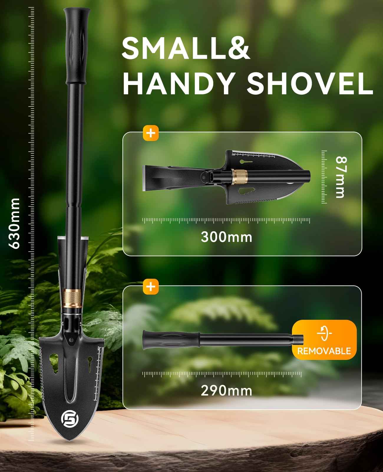 SUNPOW Shovels for Digging, Camping Shovel, Portable Shovel for Gardening, Digging, Metal Detecting, Hiking, Car Emergency - Multifunctional Lightweight Outdoor Shovel