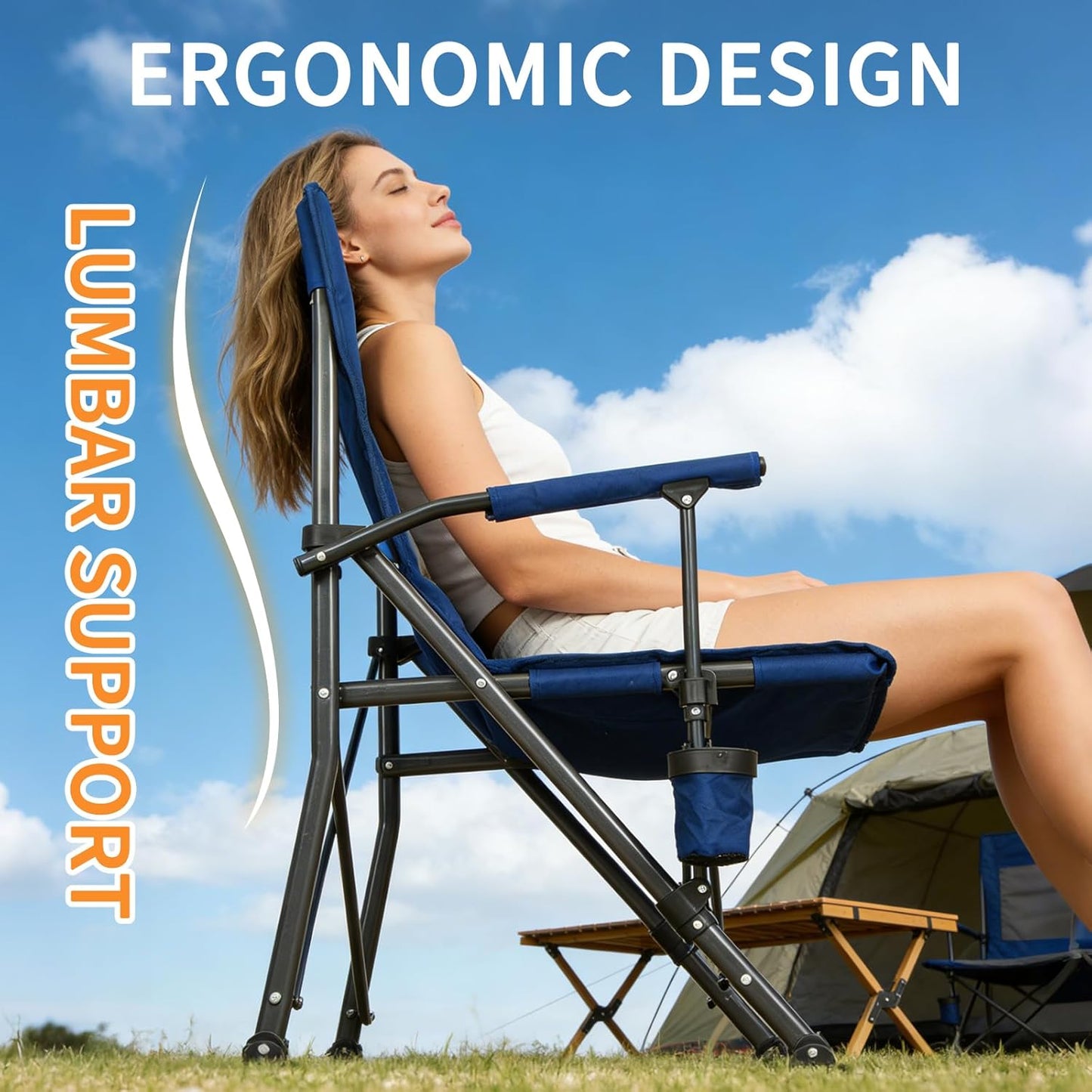 Romswi Heavy Duty Folding Camping Chairs - 500 LBS Capacity, Oversized with Cup Holder & Side Pocket | 2 Pack