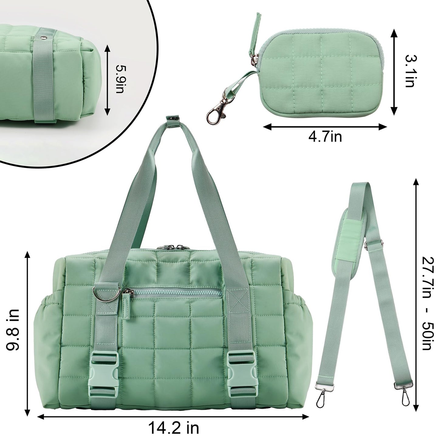Small Gym Bag for Women, Puffy Sports Duffel Bag with Yoga Mat Holder