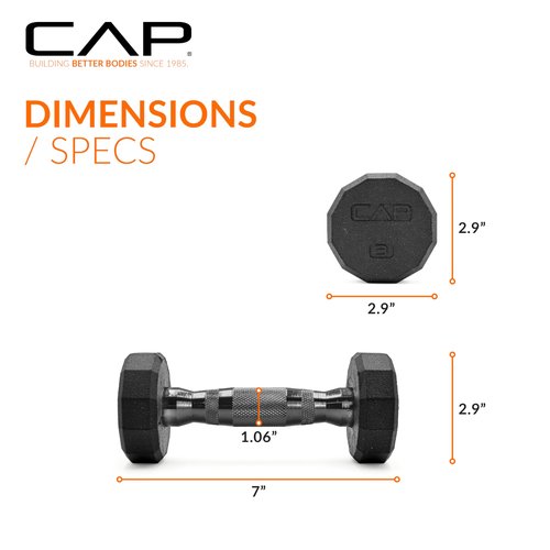 CAP 12-Sided Coated Dumbbell with Black Handle, Pair, 3 LB