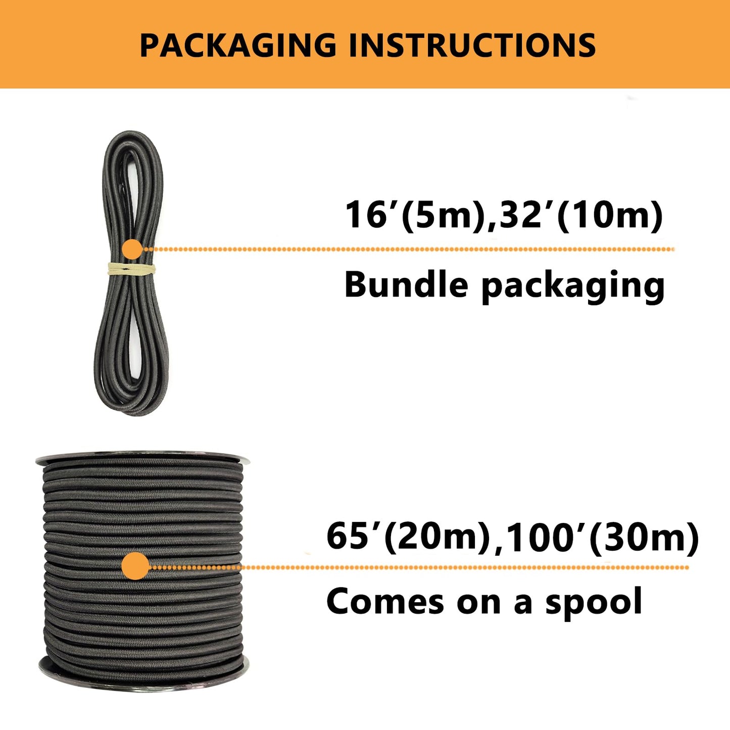 LUYADIN 1/4" x 32' Marine Grade Bungee Cord Elastic Shock Cord, Kayak Stretch String Rope, Heavy Duty Bungee Shock Cords for Repairing Tent Poles, DIY, Tie Downs (Black)