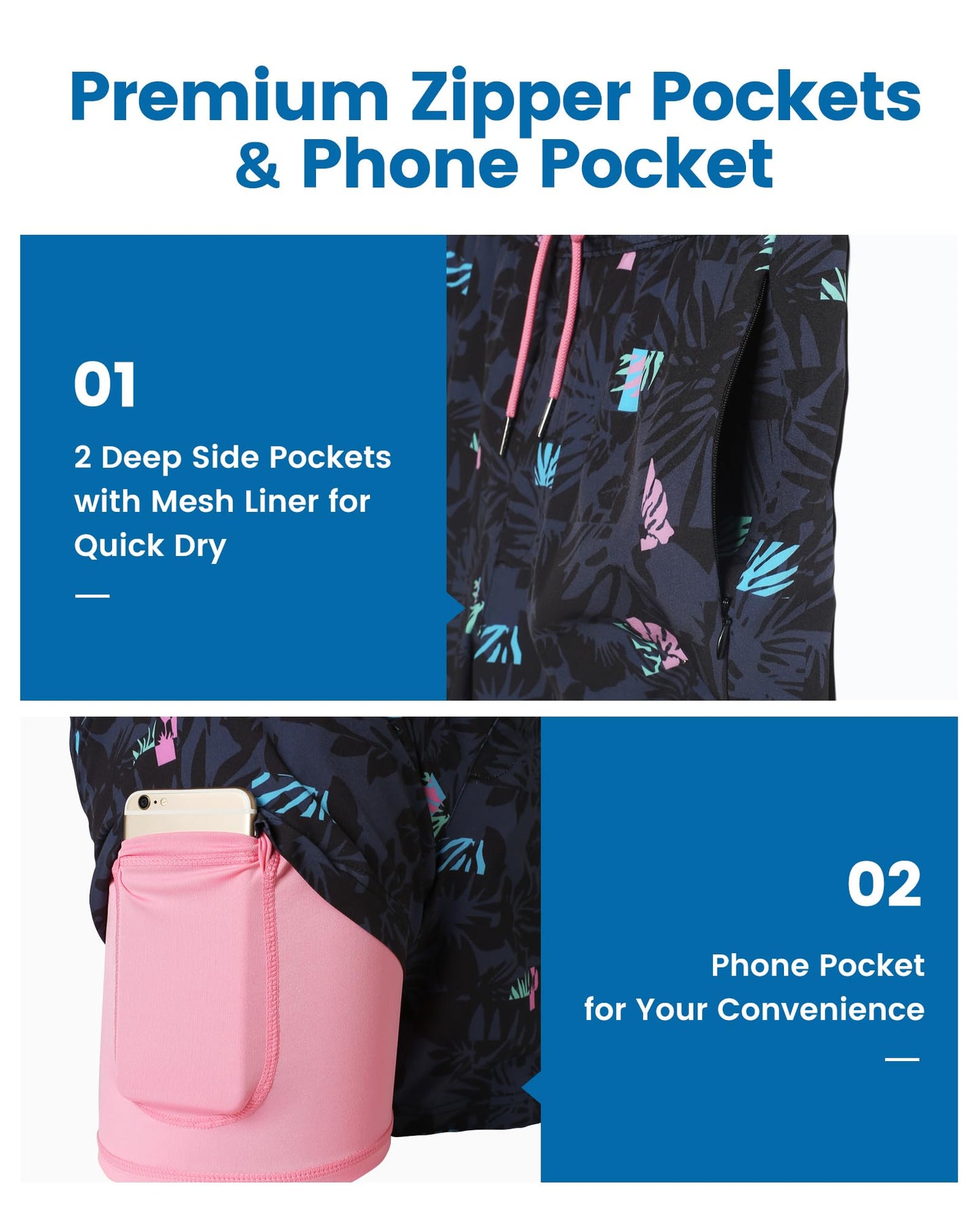 maamgic Swim Trunks Men 2 in 1 Mens Bathing Suit 7 Inch Quick Dry Mens Swimming Trunks with Zipper Pockets