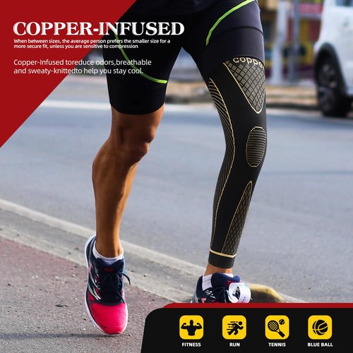 SKDK Copper Full Leg Sleeves Long Compression Leg Sleeve Knee Sleeves Protect Leg for Man Women Basketball, Arthritis Cycling Sport Football, Reduce Varicose Veins and Swelling of Legs