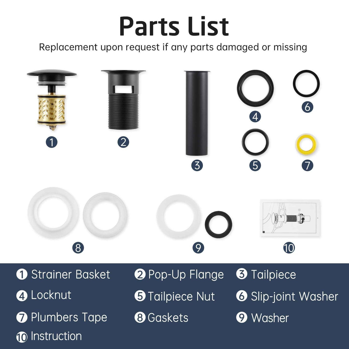 kesink Black Bathroom Sink Drain with Anti - Clog Basket Drain, Pop Up Drain for Bathroom Sink with Hair Catcher, All Metal Vessel Sink Stopper with Overflow Matt Black, S20002A-BK