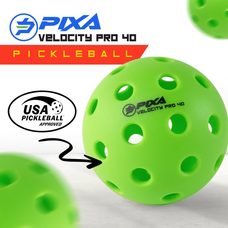 Outdoor Pickleballs – Bright Green High Visibility – 40 Hole Durable Balls – USAPA USA Pickleball Approved – 12 Pack – PIXA Velocity Pro 40