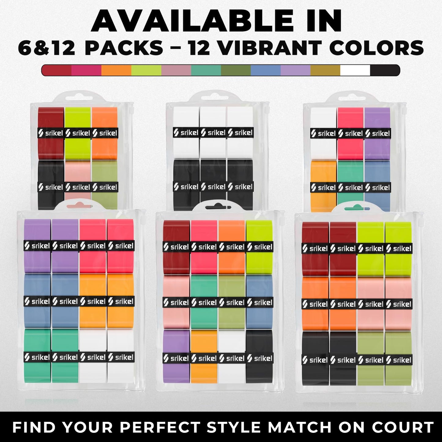 Srikel Pickleball Paddle Overgrip – Ultra Tacky, Absorbent & Non-Slip Pickleball Grip Tape, Soft-Touch and Durable Overgrips for Pickleball Paddles, Rainbow – 12 Pack