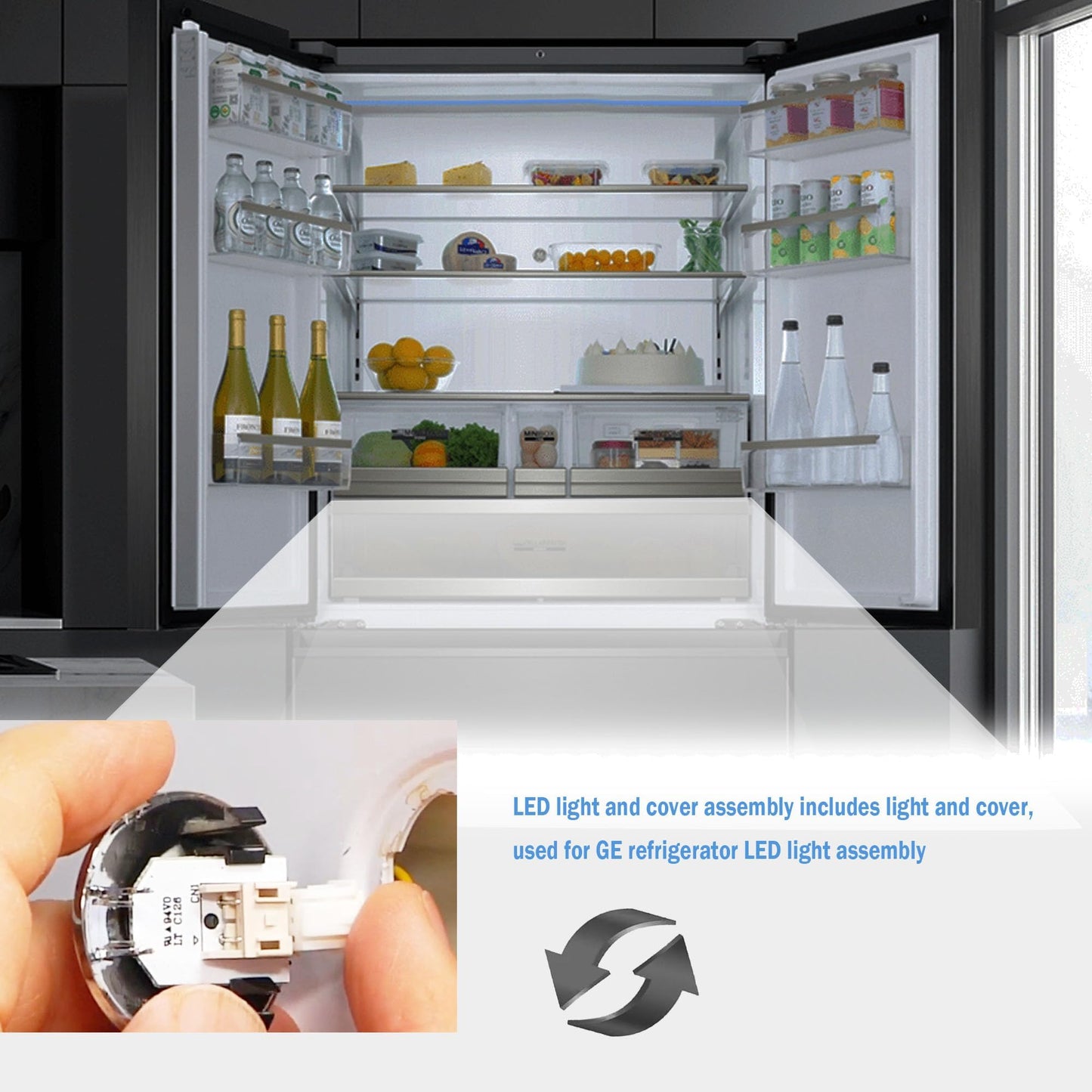 WR55X11132 WR55X25754 for GE Led Refrigerator Light Replacement Assemblys (Lights Bulb and Cover) -Replace WR55X30603 PS4704284 AP5646375 3033142 (1 Pack While)