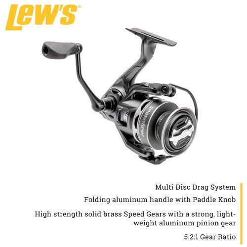 Lew’s Speed Spin Spinning Fishing Reel, Size 75 Reel, 8+1 Bearings, 5.2:1 Gear Ratio, Graphite Frame and Sideplate, Solid Brass Speed Gears