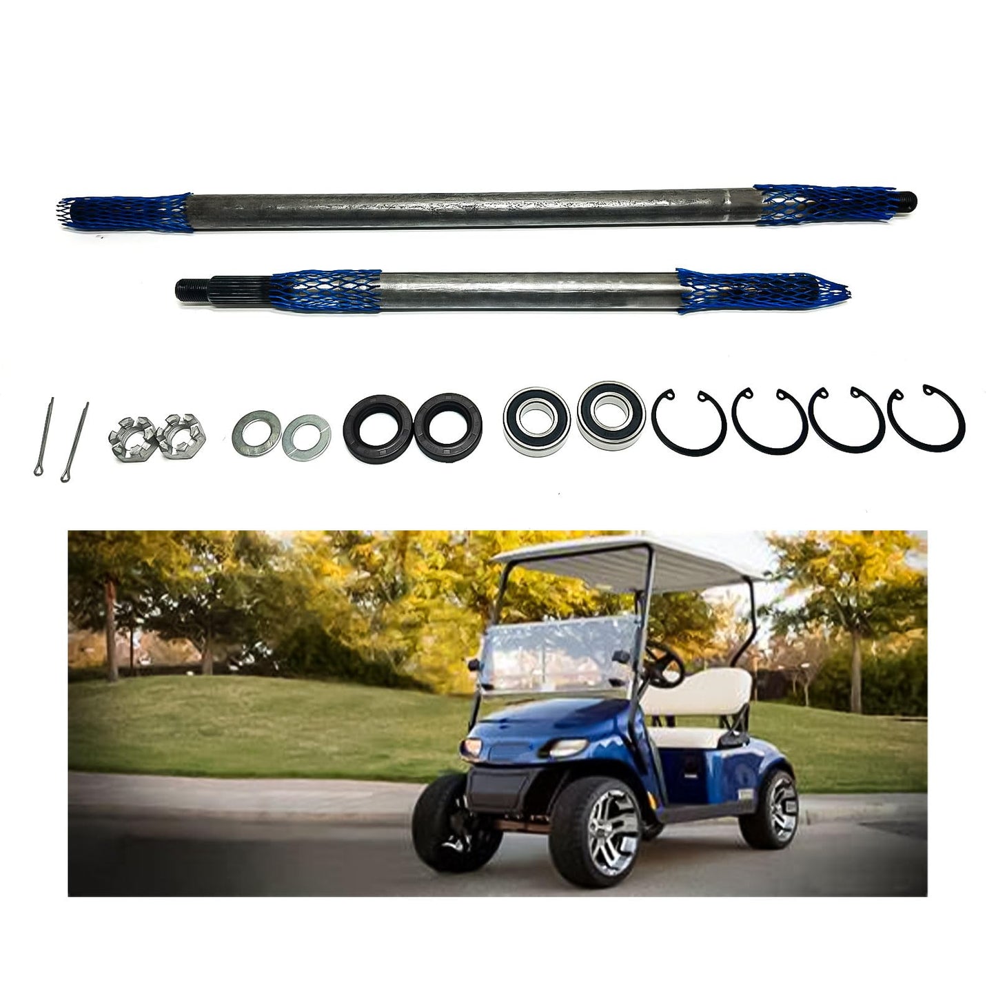 LOSTAR Golf Cart Driver/Passenger Side Rear Axle Shaft with Bearing Seal Kit Compatible with 1994-2013 EZGO TXT Medalist Replacement OEM# 20377G11 20377G12