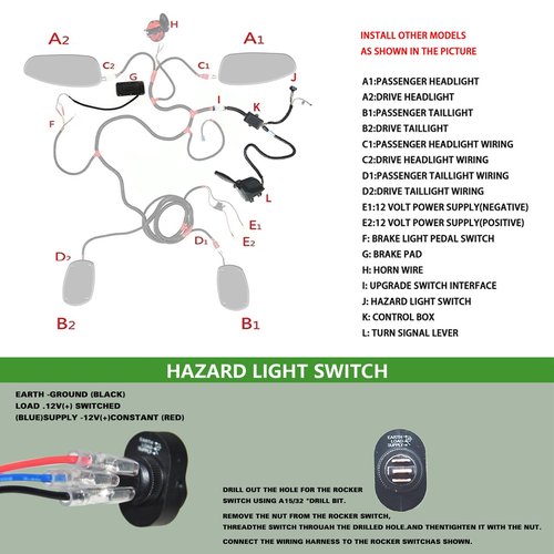 Orle Oko Golf Cart Turn Signal Kit with Horn Brake Light Switch 9-Pin Plug Deluxe Upgrade Wiring Harness - 12V Street Legal Light Kit for Club Car DS Precedent Tempo EZGO TXT RXV