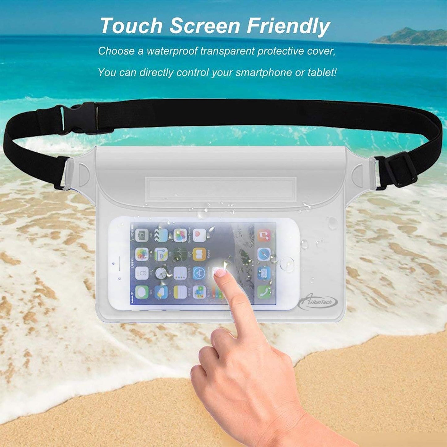 AiRunTech Waterproof Pouch - 2 Pack Waist Strap for Safe, Dry Phone & Valuables | Ideal for Beach, Pool, Boating & Water Activities