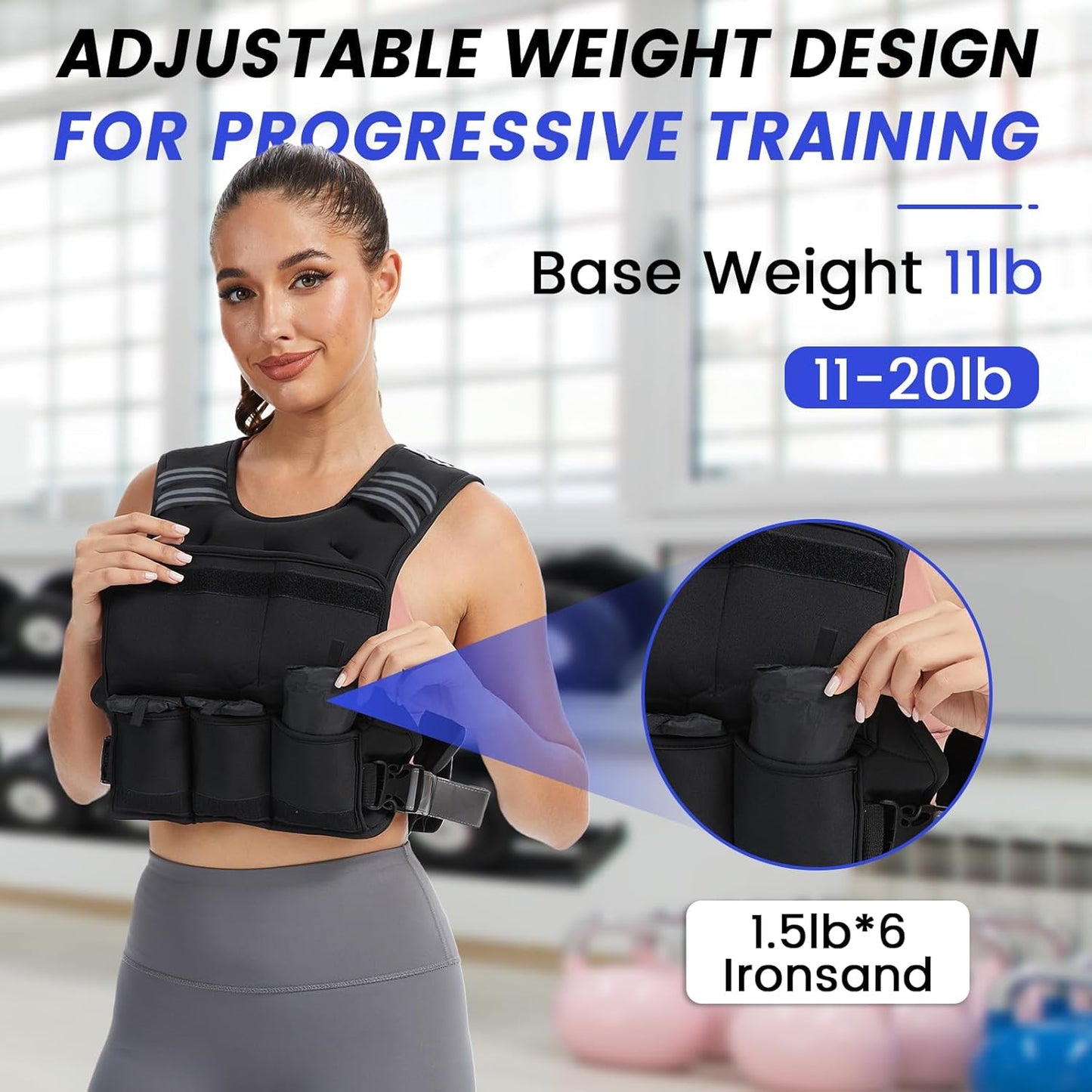 VBSD Adjustable Weighted Vest - 4-32lb Options with Reflective Strip for Running & Strength Training