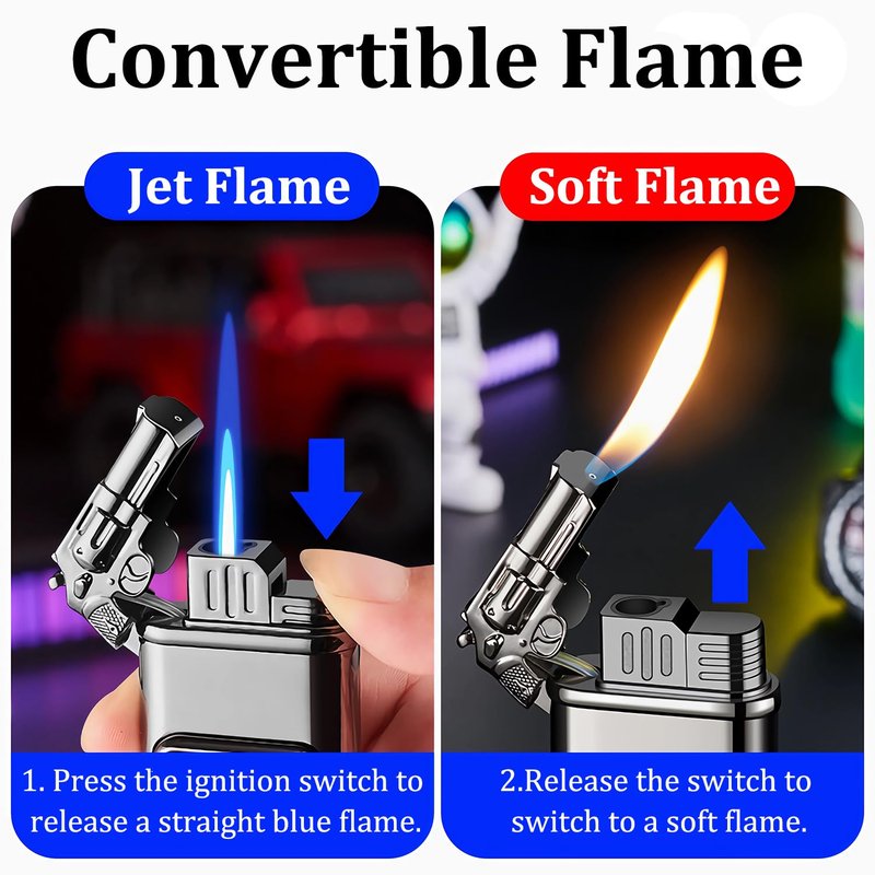 GDPN Dual Flame Lighter - Convertible Jet to Soft Flame, Windproof, Premium Zinc Alloy, Refillable with Stylish Dial(Gas Not Include)