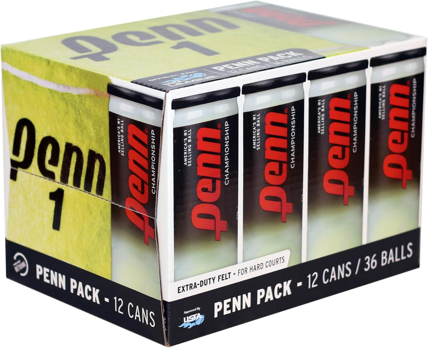 Penn Championship Tennis Balls - Extra Duty Felt Pressurized 3-Count Pack | Ideal for All Courts
