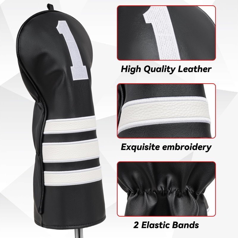 Craftsman Golf White Stripes Black Vintage Golf Club Cover Driver Headcover Protector Fits up to 460cc Head Gifts for Men Women