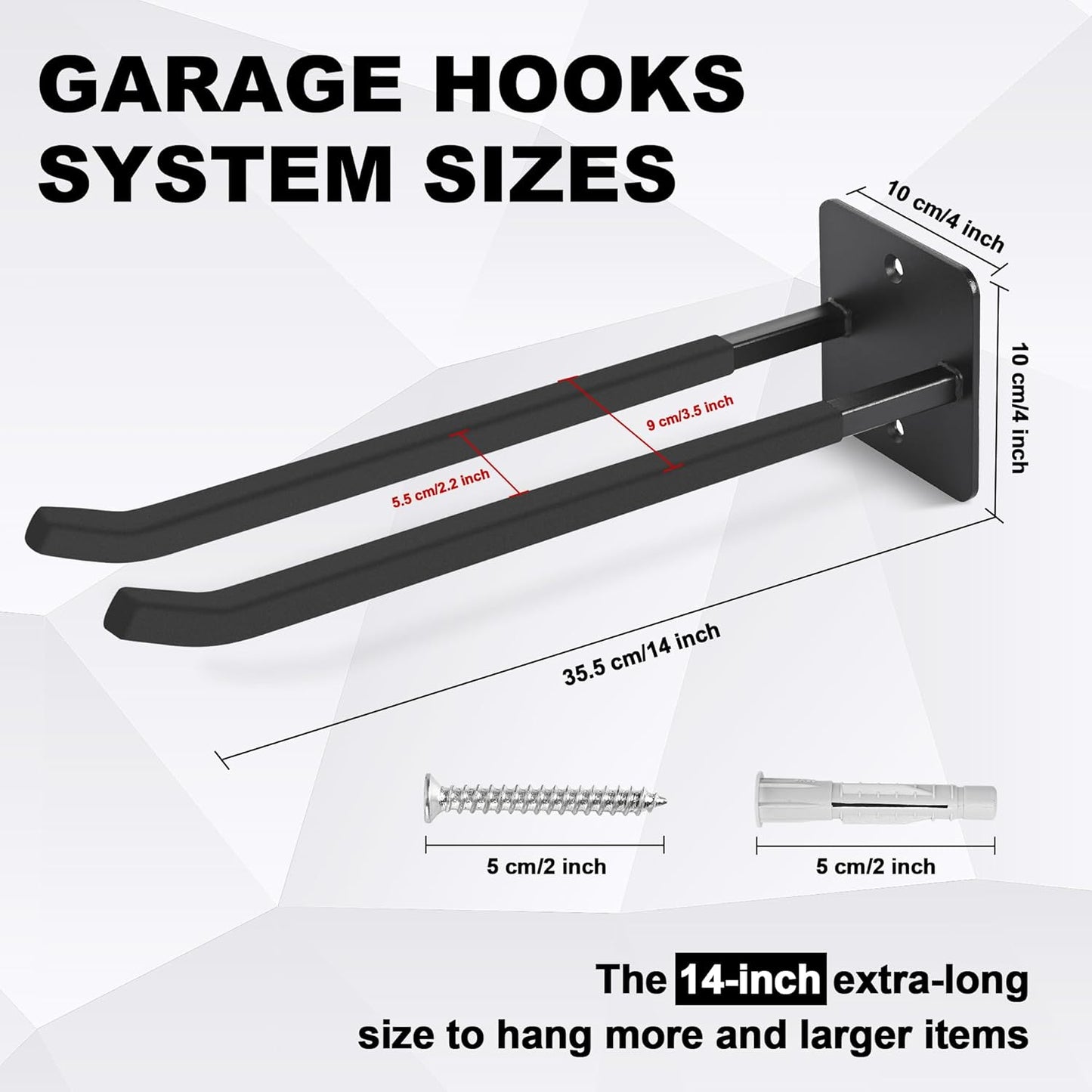 Heavy Duty 14-Inch Garage Hooks - 4-Pack Wall Mount Tool Organizer for Tires, Ladders & Garden Tools
