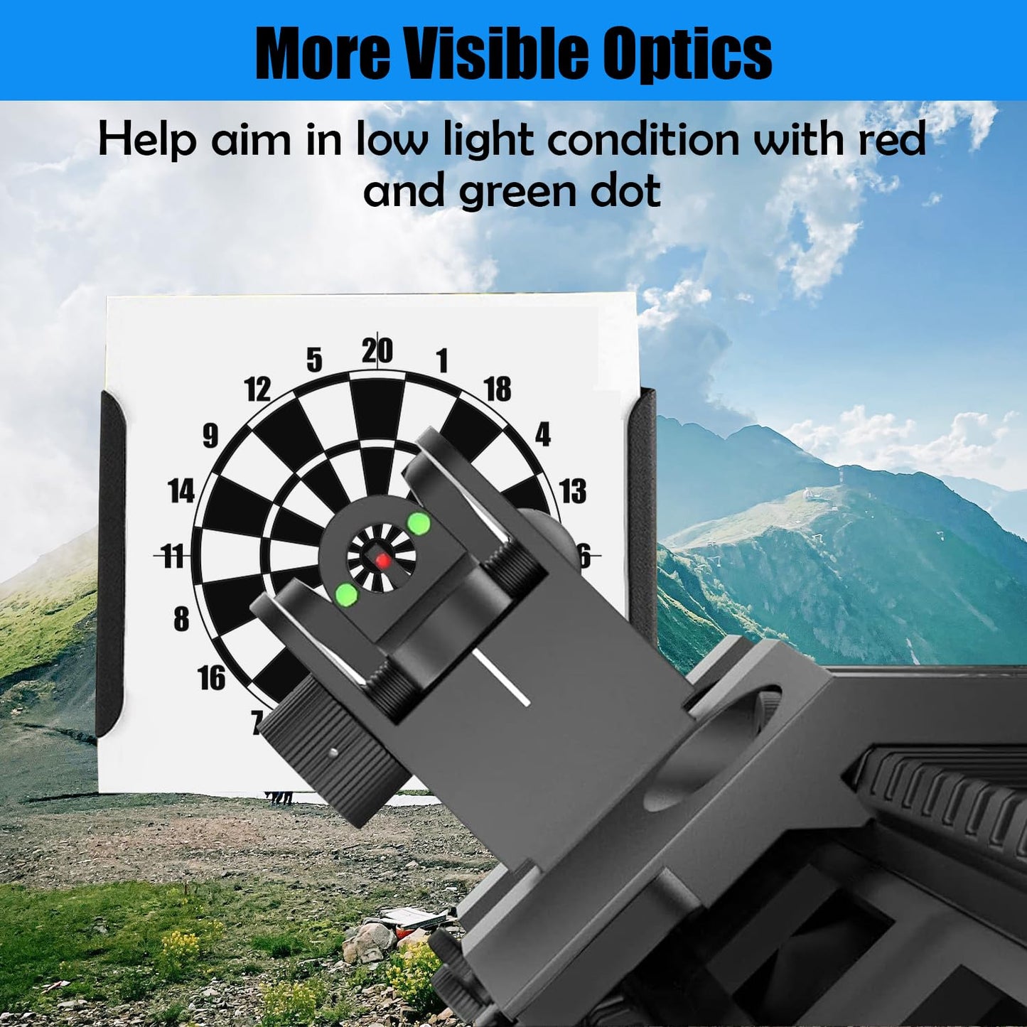 Socpuro 45 Degree Offset Fiber Optic Iron Sights, Flip Up Front and Rear Sight Backup Sight with Green Red Fiber Optics Dots