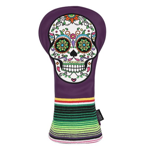 SHABIER Purple Golf Fairway Headcover with Green Embroidery Sugar Skull Design for Golf Club
