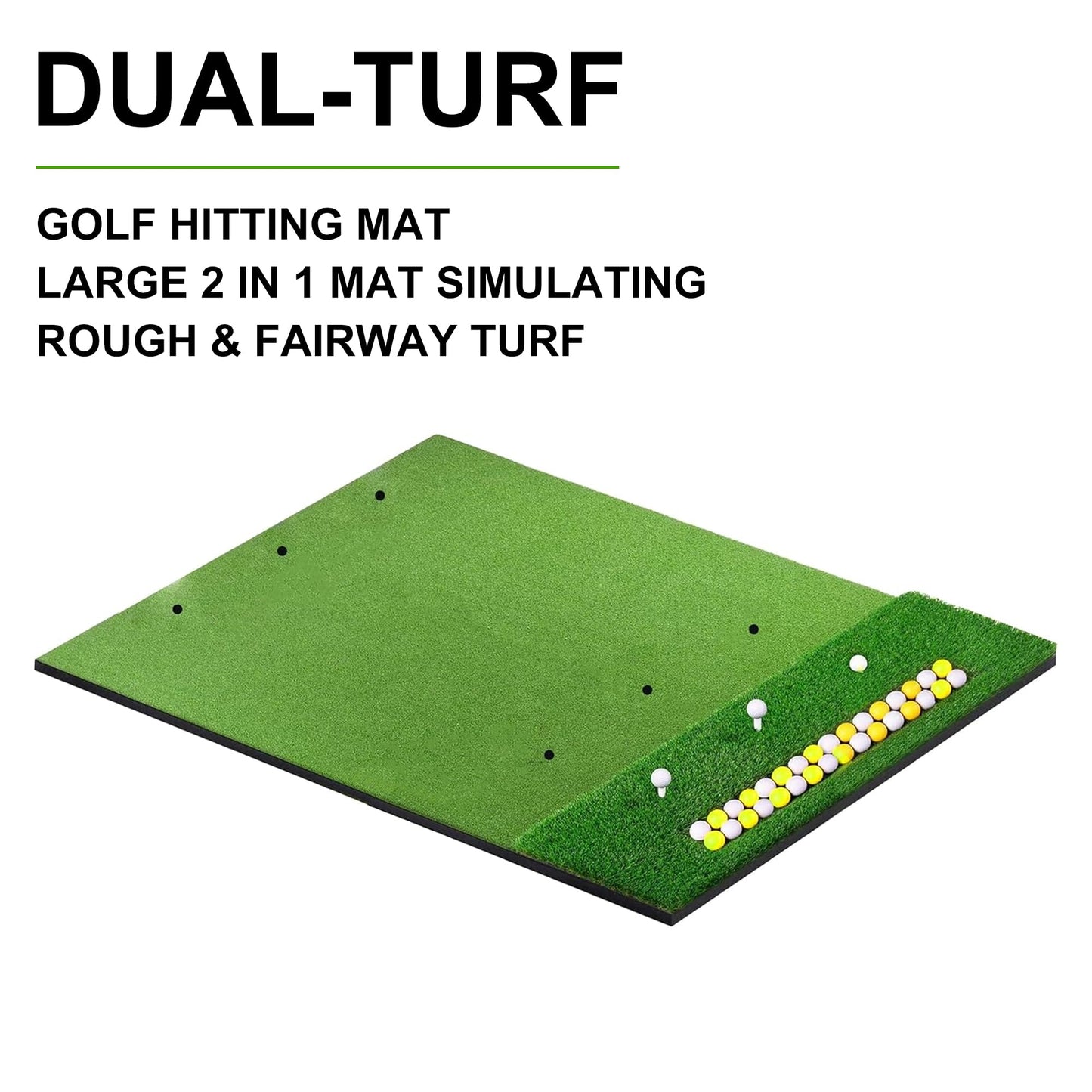 GSK Dual Turf Golf Hitting Mat 5x4FT with Ball Tray Holds 15-20 Balls Practice 45mm Thick Training Pad Driving Chipping Grass EVA Base Swing Rollable Portable Indoor Backyard Outdoor Simulator Use