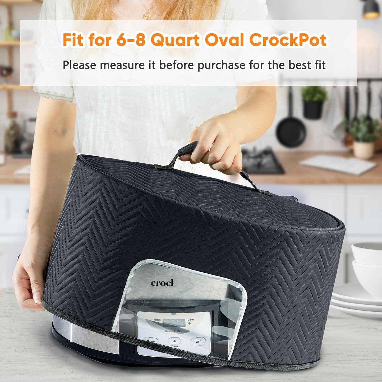 BAGSPRITE Slow Cooker Cover with Aluminum Foil Lining for Crock-Pot & Hamilton Beach 6, 7, 8 Quart Oval Slow Cookers – Appliance Dust Cover with See-Through Window