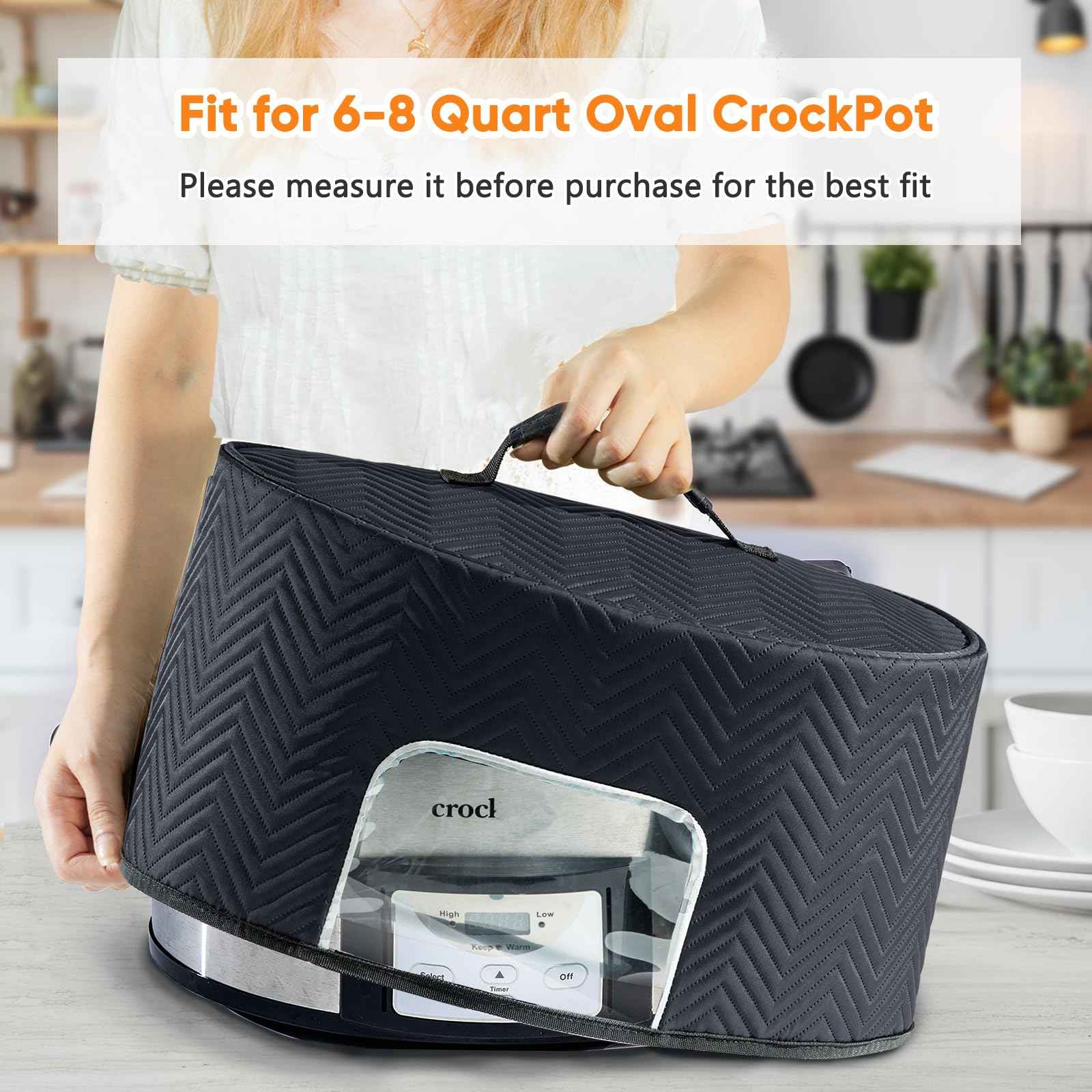 BAGSPRITE Slow Cooker Cover with Aluminum Foil Lining for Crock-Pot & Hamilton Beach 6, 7, 8 Quart Oval Slow Cookers – Appliance Dust Cover with See-Through Window