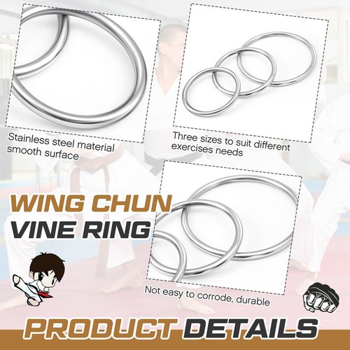 Blueweenly 3 Pcs Kung Fu Ring Stainless Ring Wing Chun 7, 9, 11 Inches Wing Chun Training Equipment for Training Kung Fu