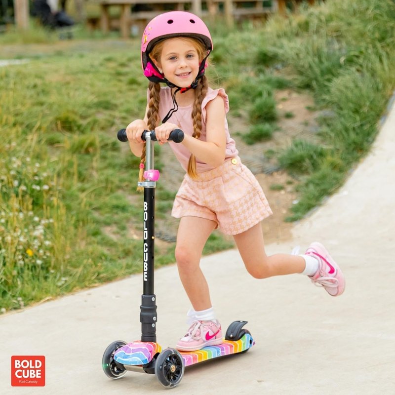 BOLDCUBE Big Fold | Three Wheel Scooter for Children Ages 5-10 Years | LED Wheels with Flashing Lights | Height Adjustable 65 to 89 cm | Rear Reflectors