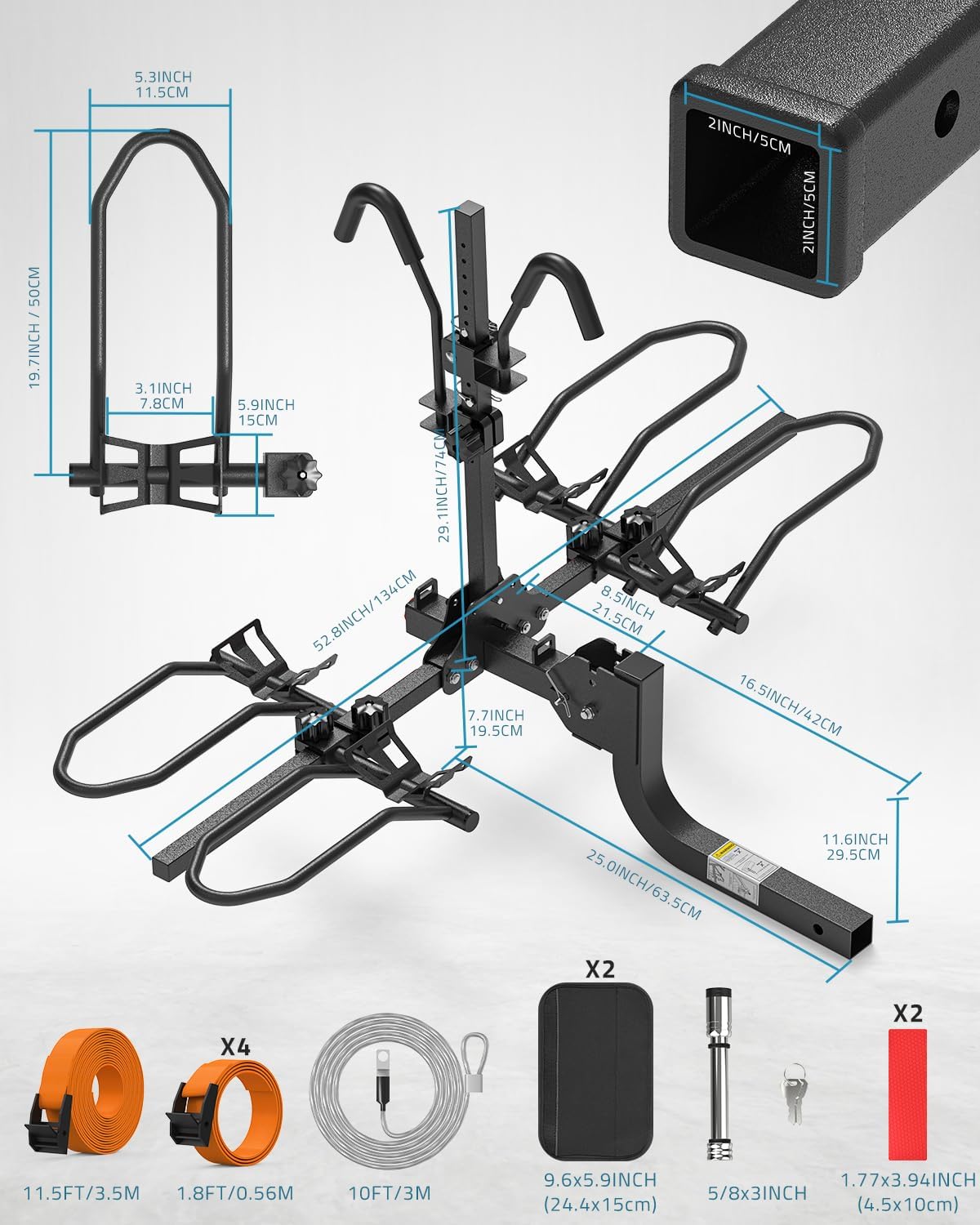 Paulinn Heavy-Duty Ebike Rack - 2-Bike Folding Bicycle Carrier for SUVs & Cars | Fits 2" Hitch Receiver, 200 LBS Capacity