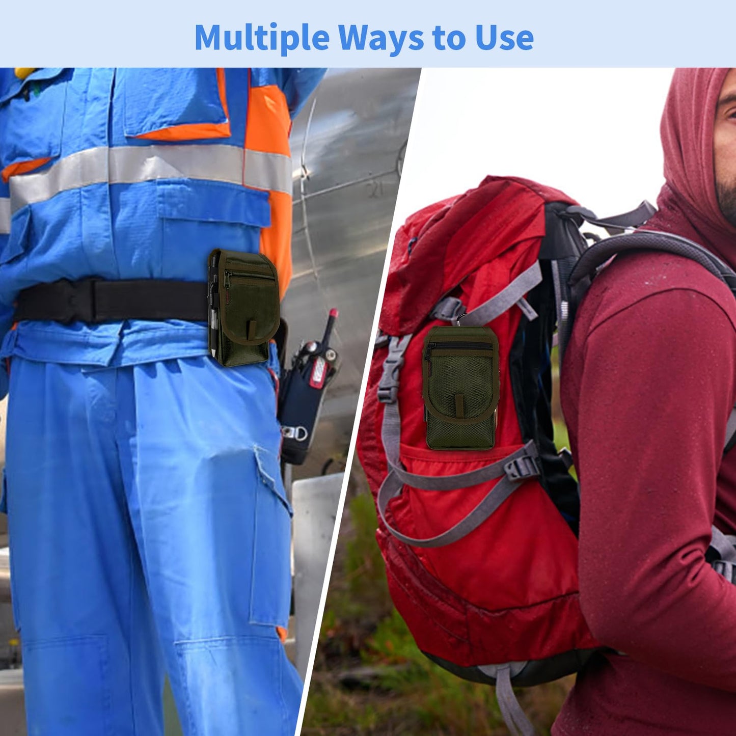 KENOBEE Belt Tool Pouch, Multitool Organizer Electrician Holster Nylon Tactical Pocket Attachment Utility Sheath Bag Tradesman Pro Maintenance Tool Sleeve for EDC Gears Cellphone, Olive