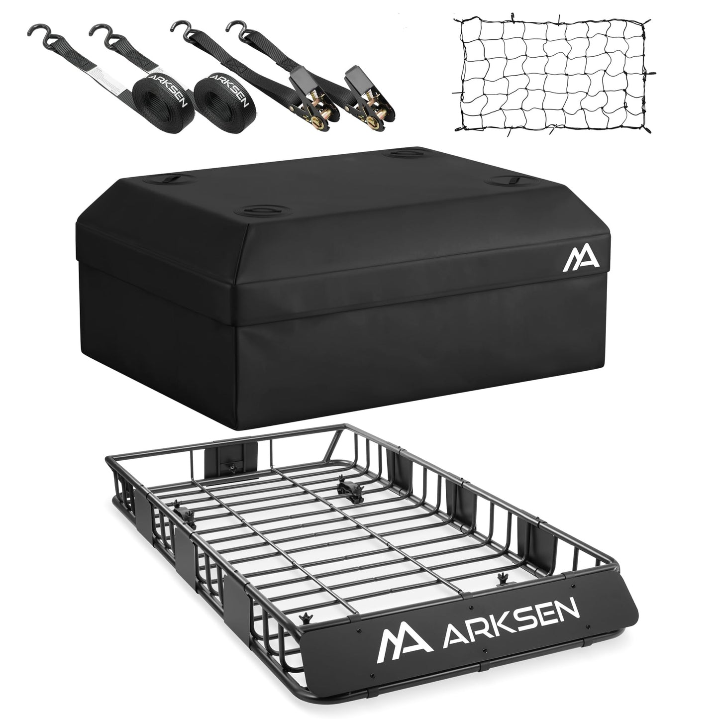 ARKSEN 64" x 34" x 6" Roof Rack Cargo Basket with Extension, 150 LBS Universal Heavy Duty Steel Rooftop Carrier with Waterproof Bag, Cargo Net & Tie Down Straps for SUV, Truck, RV, Pickup