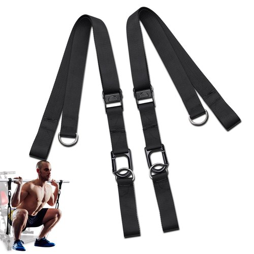 Adjustable Squat Bar Extension Straps – High - Strength Tear - Resistant Fitness Straps Compatible with Home Gym Cable Machines Ideal for Squats & Leg Workouts Secure Metal Buckles Easy Installation