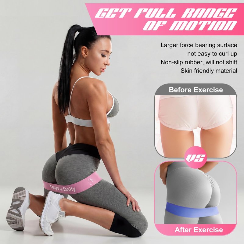 Teyva Daily 50 Pcs Resistance Loop Exercise Bands for Booty Workout Stretch Exercise Bands 5 Level Each Set with Storage Bag Non Slip for Legs Squat Resistance Loop Women Men Fitness(Pink)