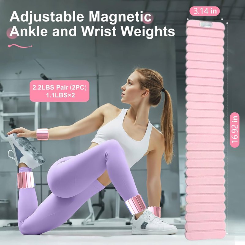 Pilates Wrist Weights, Ankle Weights for Women, Magnetic weight-bearing wristband 2 Pack (1.1LB Each)–Stackable, Silicone (Waterproof), Non-Slip, Easy Wear, Adjustable (Men & Women), Ideal for Jogging/Yoga & More, Swimming Great Gift