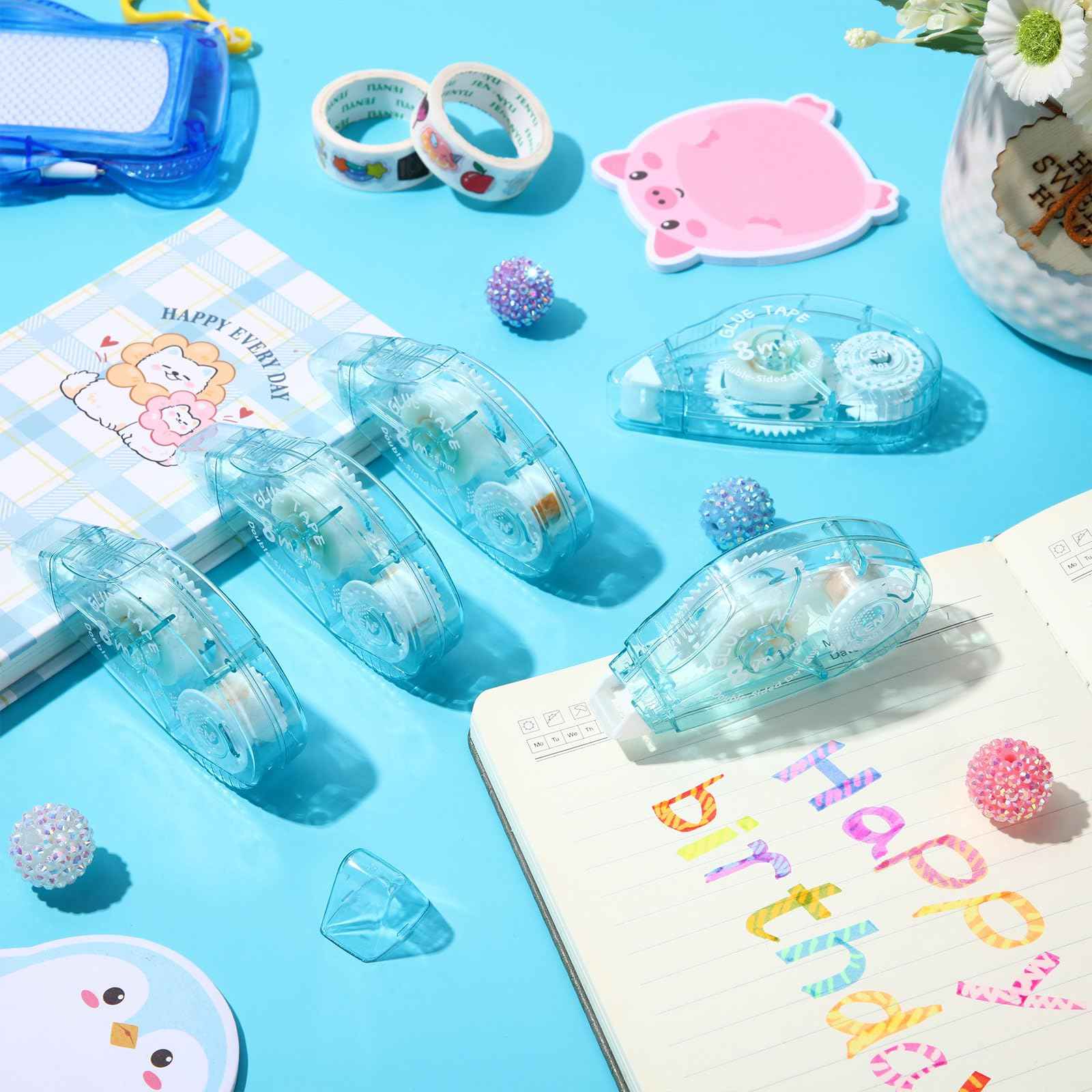 AmazingSpark 50 Pack Double Sided Tape Bulk, Glue Tape Roller 0.3 Inch × 26.25 ft Adhesive Dot Roller Applicators for Journaling Scrapbook Supplies Crafts Gift Wrapping(Bule)