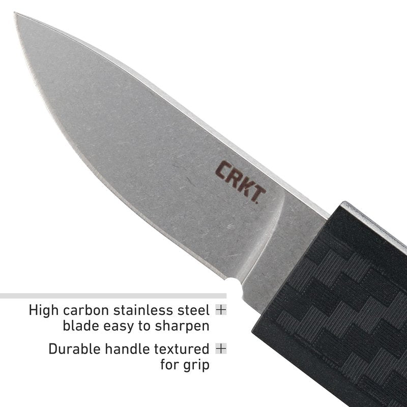 CRKT Scribe Fixed Blade Knife with Sheath: Stainless Steel Plain Edge Blade, Glass-Reinforced Nylon Handle, Pocket Clip, 2425