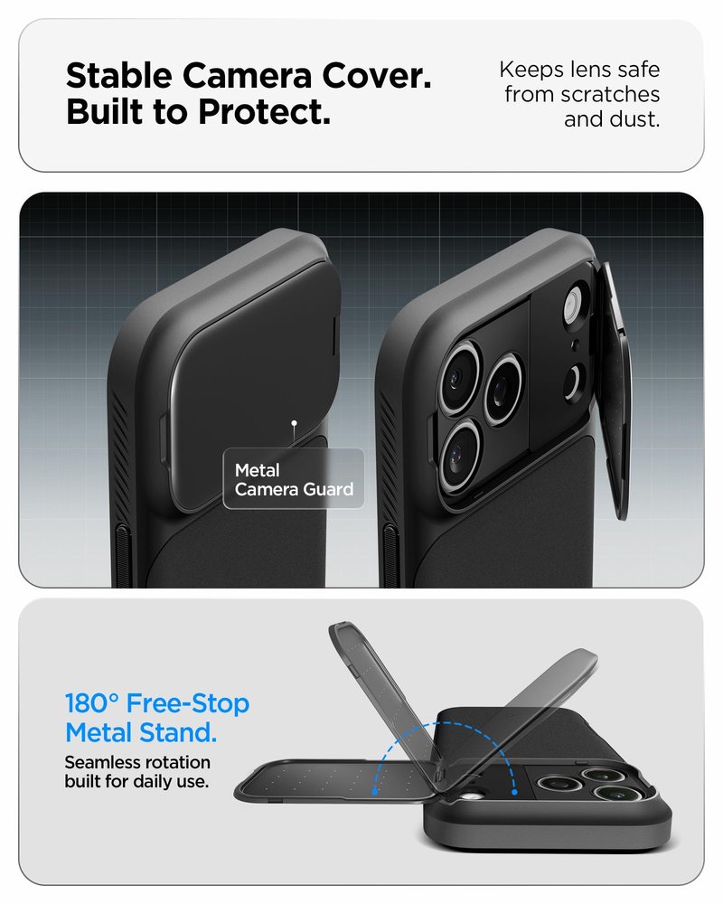 Spigen for iPhone 17 Pro Case, Optik Armor MagFit [TPU Covered Camera Control] [Camera Cover/Kickstand] [Compatible with MagSafe] - Black