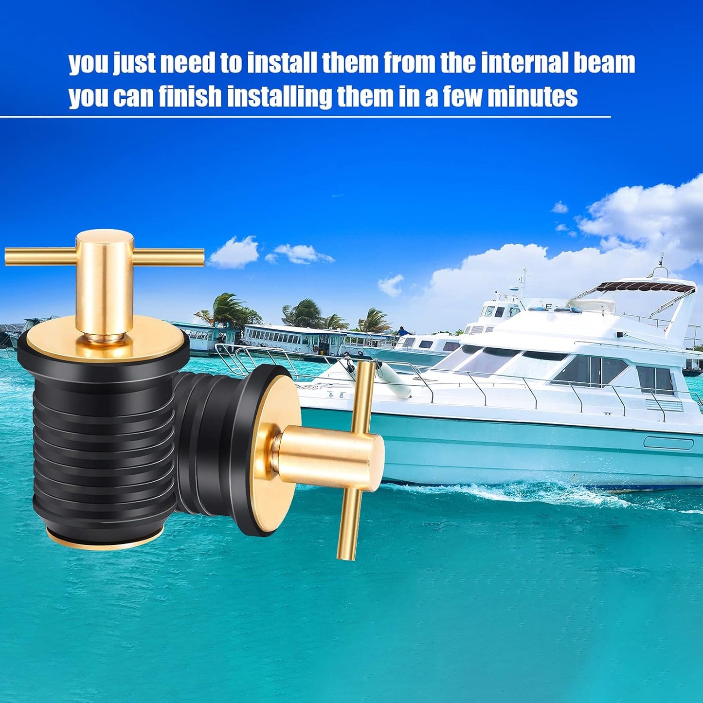 Skiennix T-Handle Boat Drain Plug - Durable Brass Snap Plug for Marine Use | 1 Inch (2 Pcs)