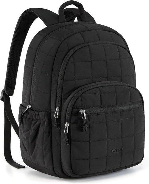 BAGSMART College Laptop Backpack - Water-Resistant Quilted Daypack for 15.6 Inch Laptops | Black