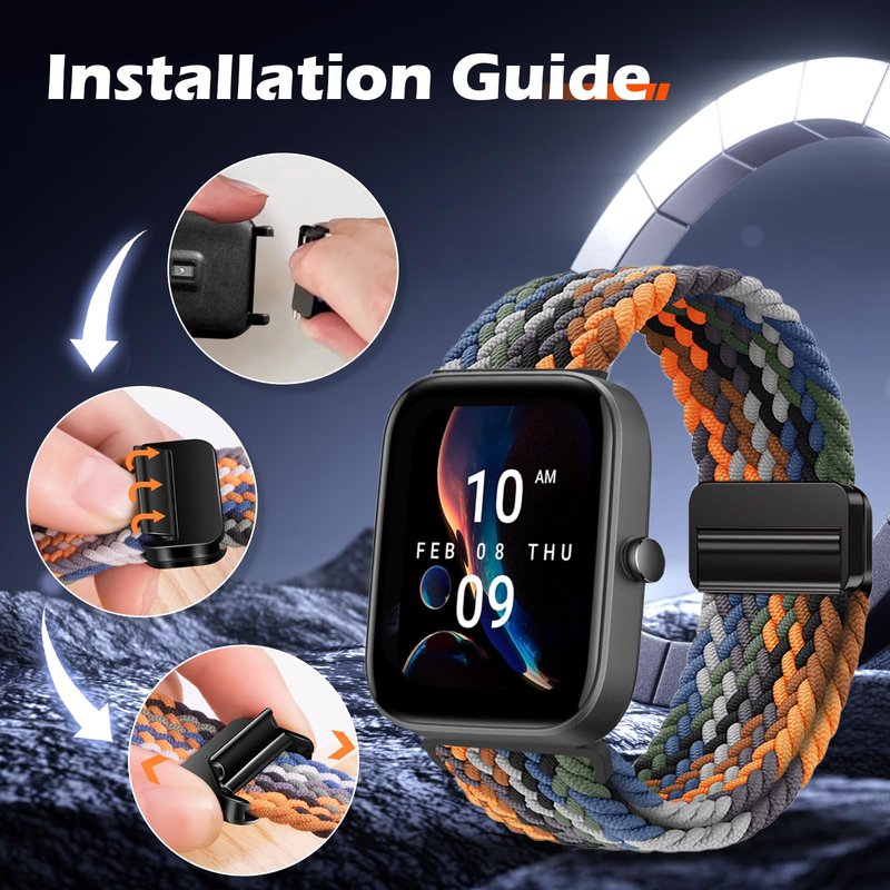 Zeeflufun Braided-Bands Compatible With Amazfit Active 2/Active 3 Premium/Active/GTR mini/GTS 4/4 Mini/3/2/2e/2 Mini,20MM Magnetic Stretchy Strap for Amazfit Bip 3 Pro/3/Lite/S Lite/U/U Pro Women Men