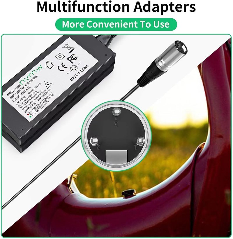 24V 2A Electric Scooter Battery Charger, Suitable for Go Go Elite Traveler, Pride Mobility, Jazzy Electric Chair Battery, and Plus Ezip Mountain Trailz 3-pin XLP Scooter Charger