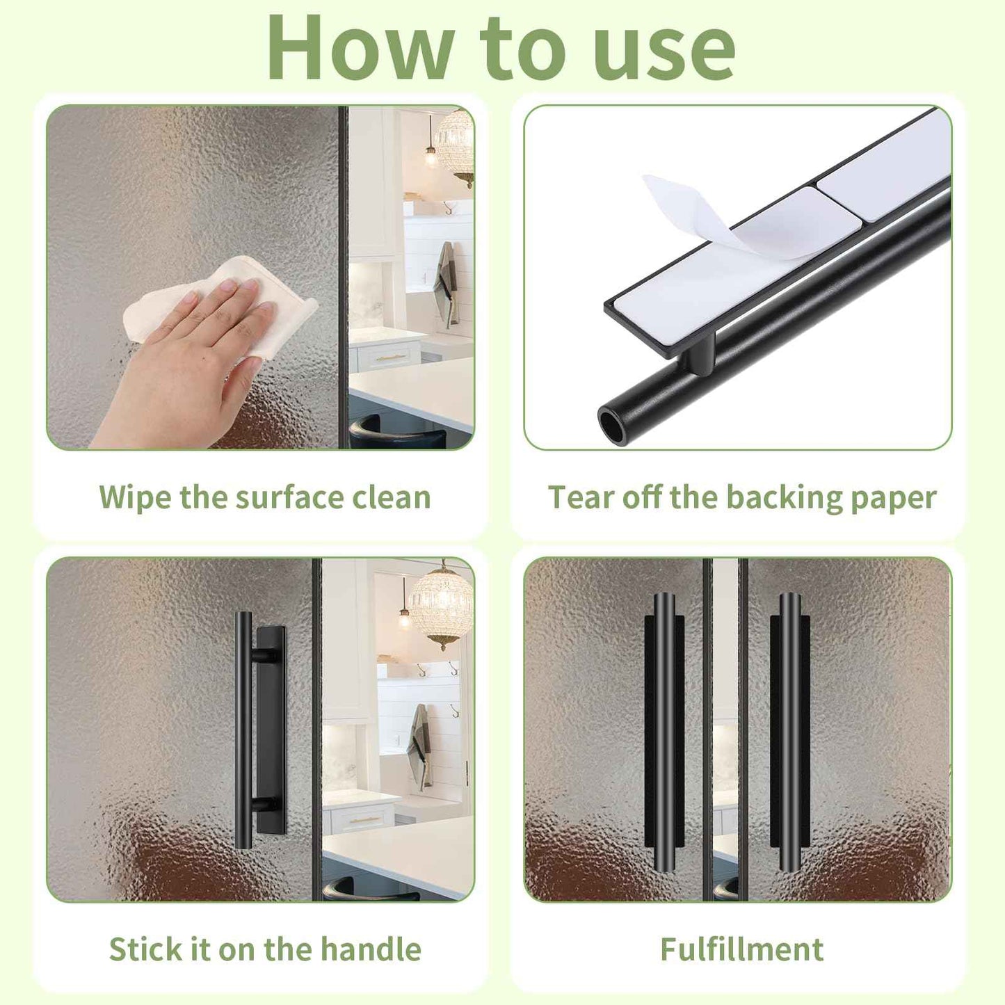 30 Pack Adhesive Cabinet Handles, Self-Stick Peel and Stick Cabinet Handles, ABS Plastic Adhesive Door Handle for Kitchen, Wardrobe, Sliding Door, Furniture (Black)