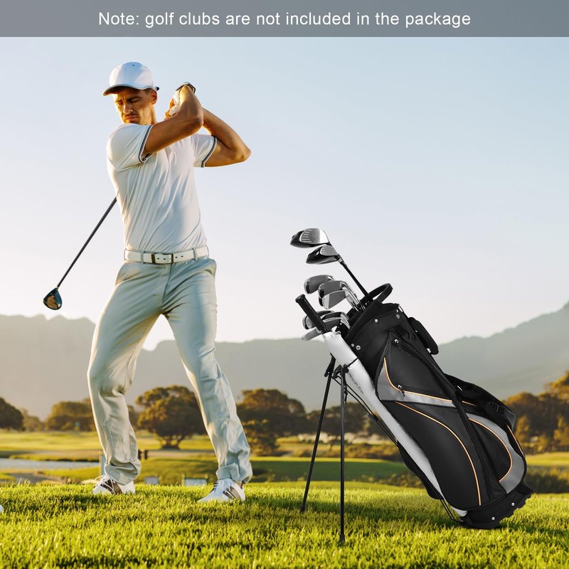 Goplus Golf Stand Bag, Golf Club Bag 8 Way Top Dividers, Cooler Bag, 7 Zippered Pockets, Adjustable Dual Strap, Rain Hood, 4.5LBS Lightweight Portable Golf Bag with Stand for Men Women