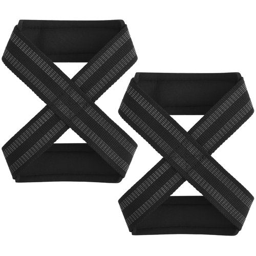 Easecos 2 Pcs Figure 8 Lifting Straps Heavy Duty Weight Lifting Wrist Straps, Padded Deadlift Straps for Gym Deadlift, Powerlifting, Cross Training, Barbell Row, Pull-ups Gym Fitness Strap (Black, Large)